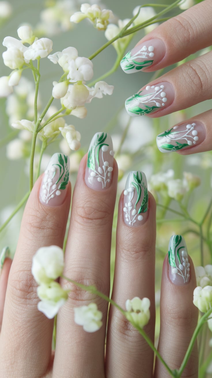 Serene Green and White Nail Art