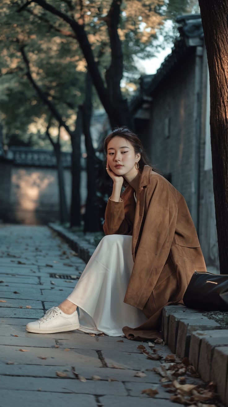 Effortless Grace: Suede & Sneakers